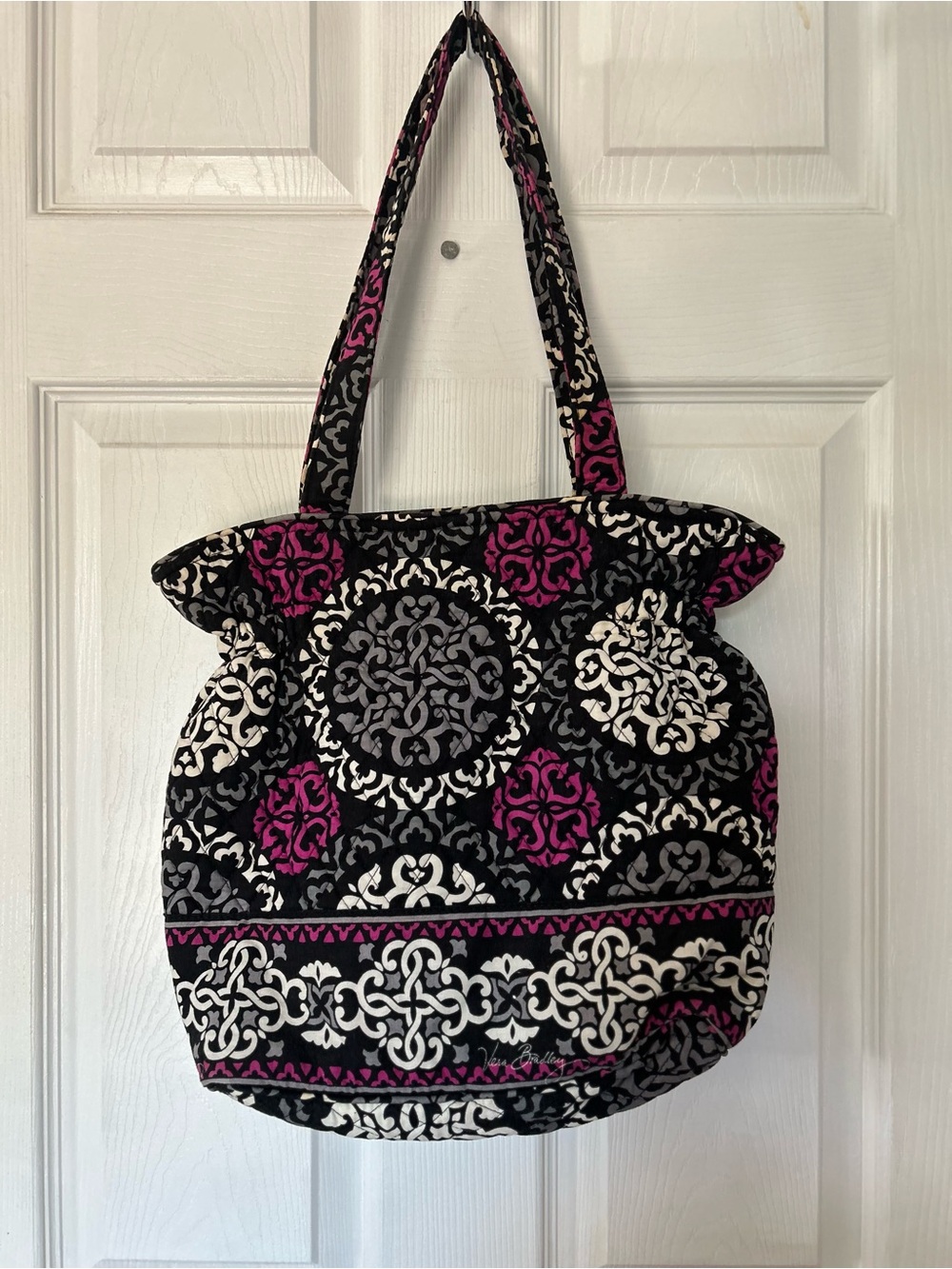 Retired Vera Bradley Quilted Patterned Tote Bag - Black, Gray & Pink